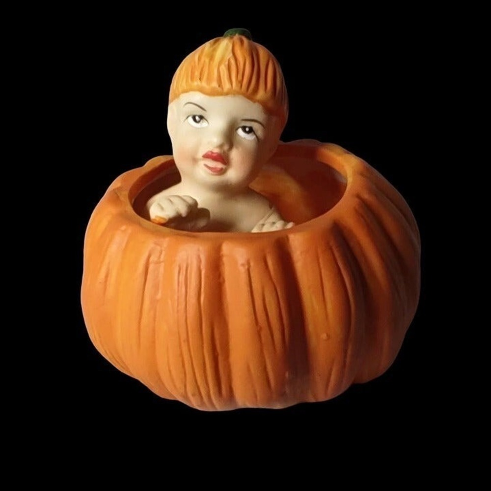 K's Collection Baby‎ in pumpkin ceramic decor Halloween 3.5 inch Vintage cute